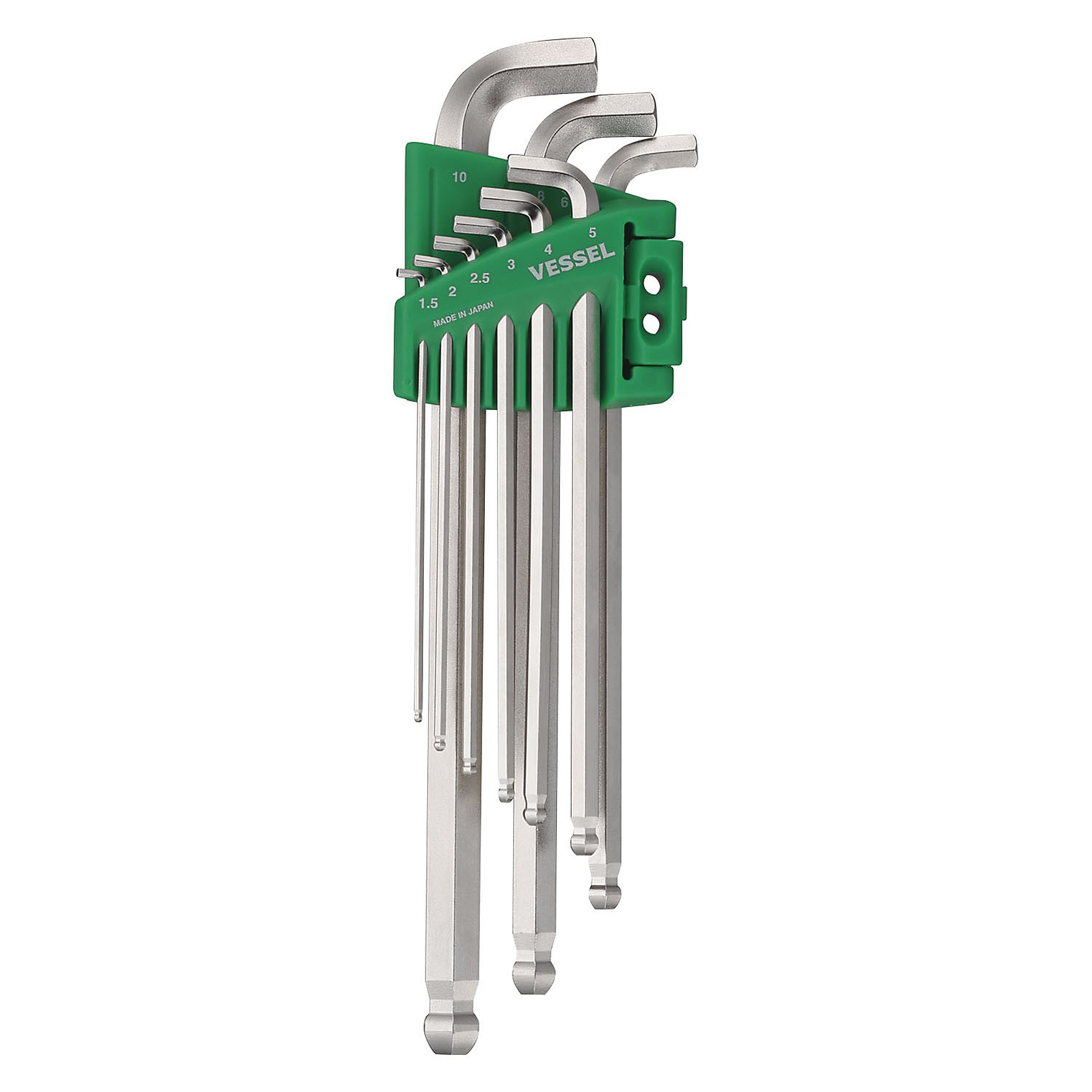 Vessel Ball Point Hex L-Key Wrench Set - 9 Pcs, Stubby, Nickel-Plated, Model# 8209BPU